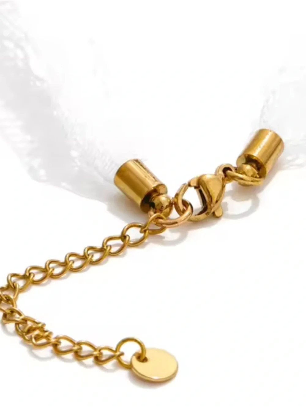 Gold Bird Charm White Lace Necklace